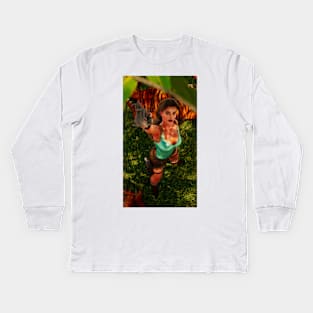 Lara Croft found the stone dragon Kids Long Sleeve T-Shirt